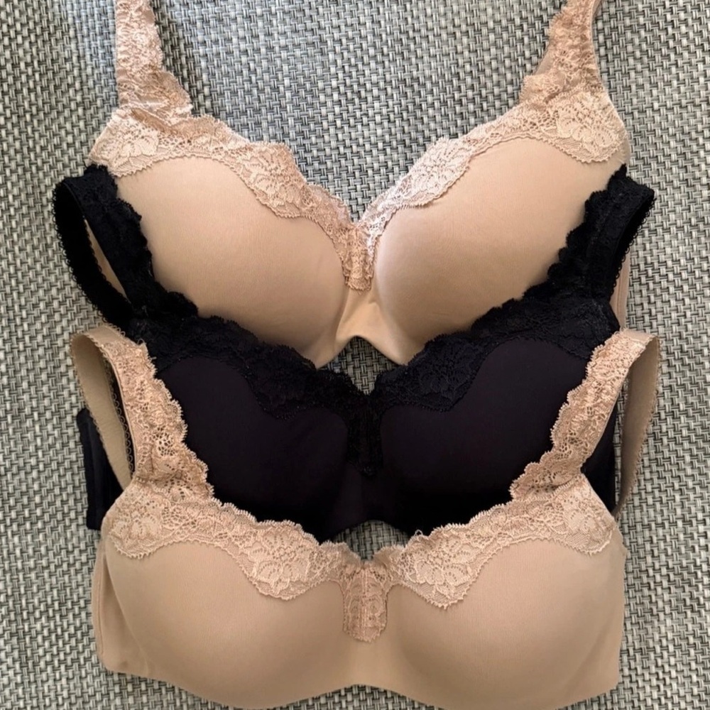 Le Mystere Lace Accent Bras - 1 Black, and 2 Tan